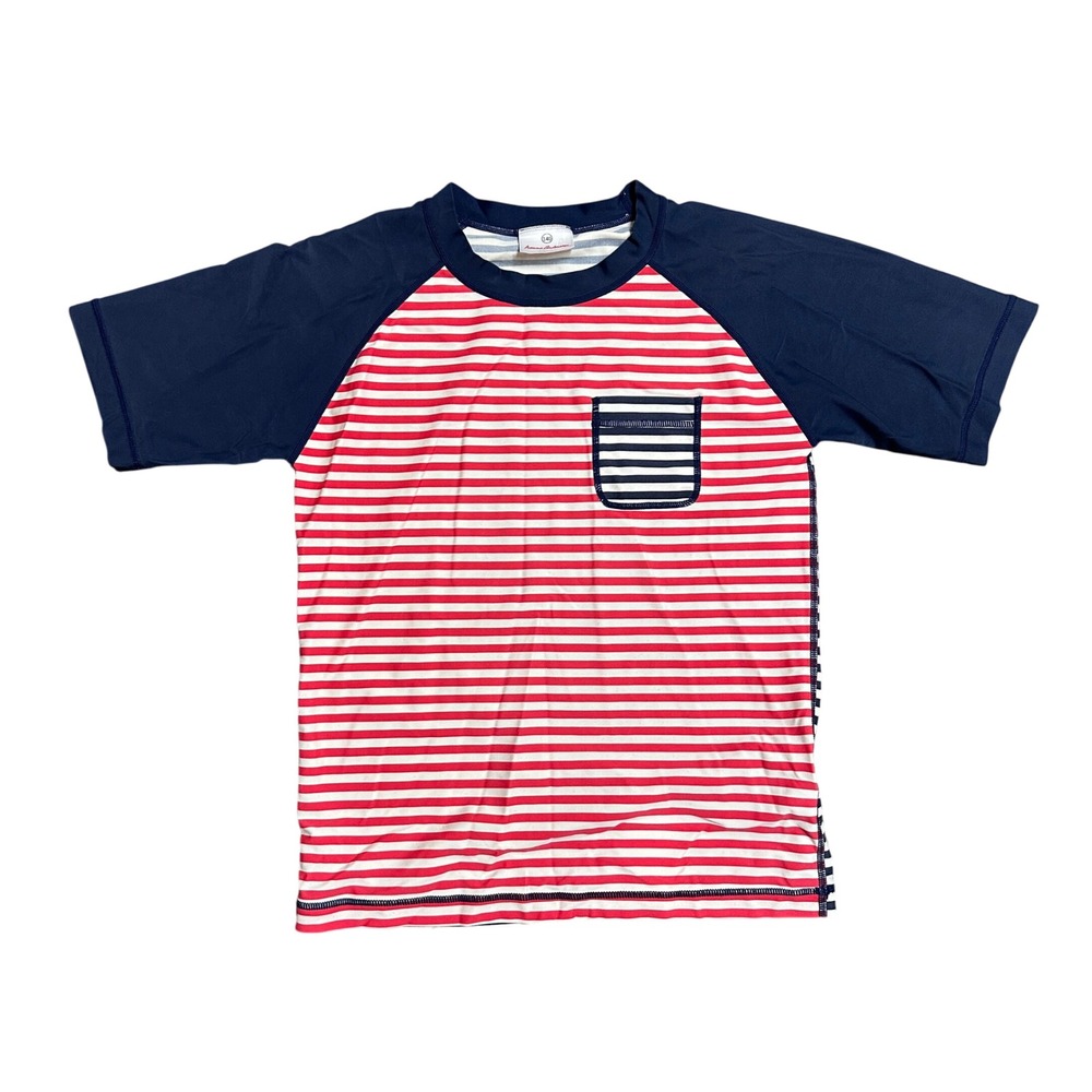 Hanna Andersson‎ Kids Rash Guard Swim Shirt Size 10 / 140 Red White Stripe Blue